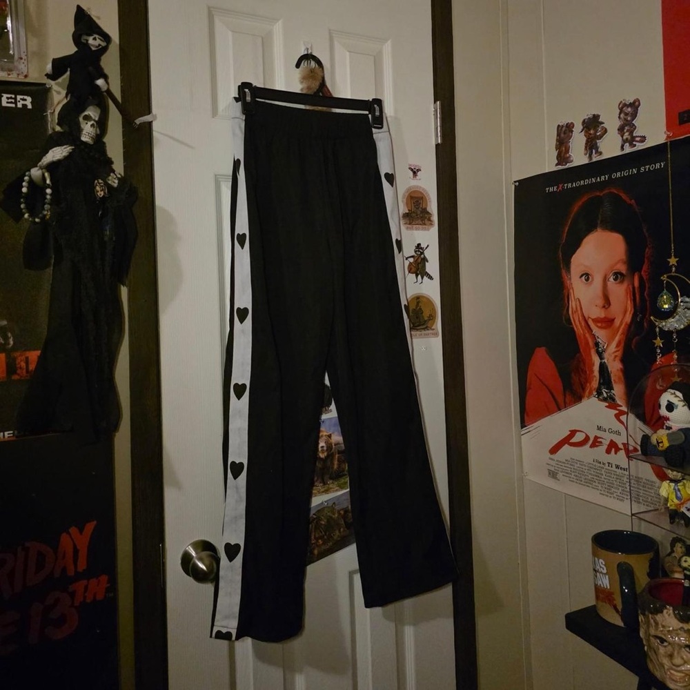 SHEIN Black Track Pants with White Heart Side Stripes